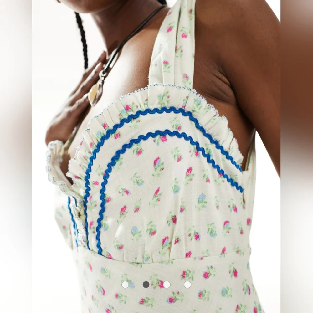 NWT FREE PEOPLE -Sz S- Sweet Hearts Midi Dress in Ivory Combo - Picture 4 of 16